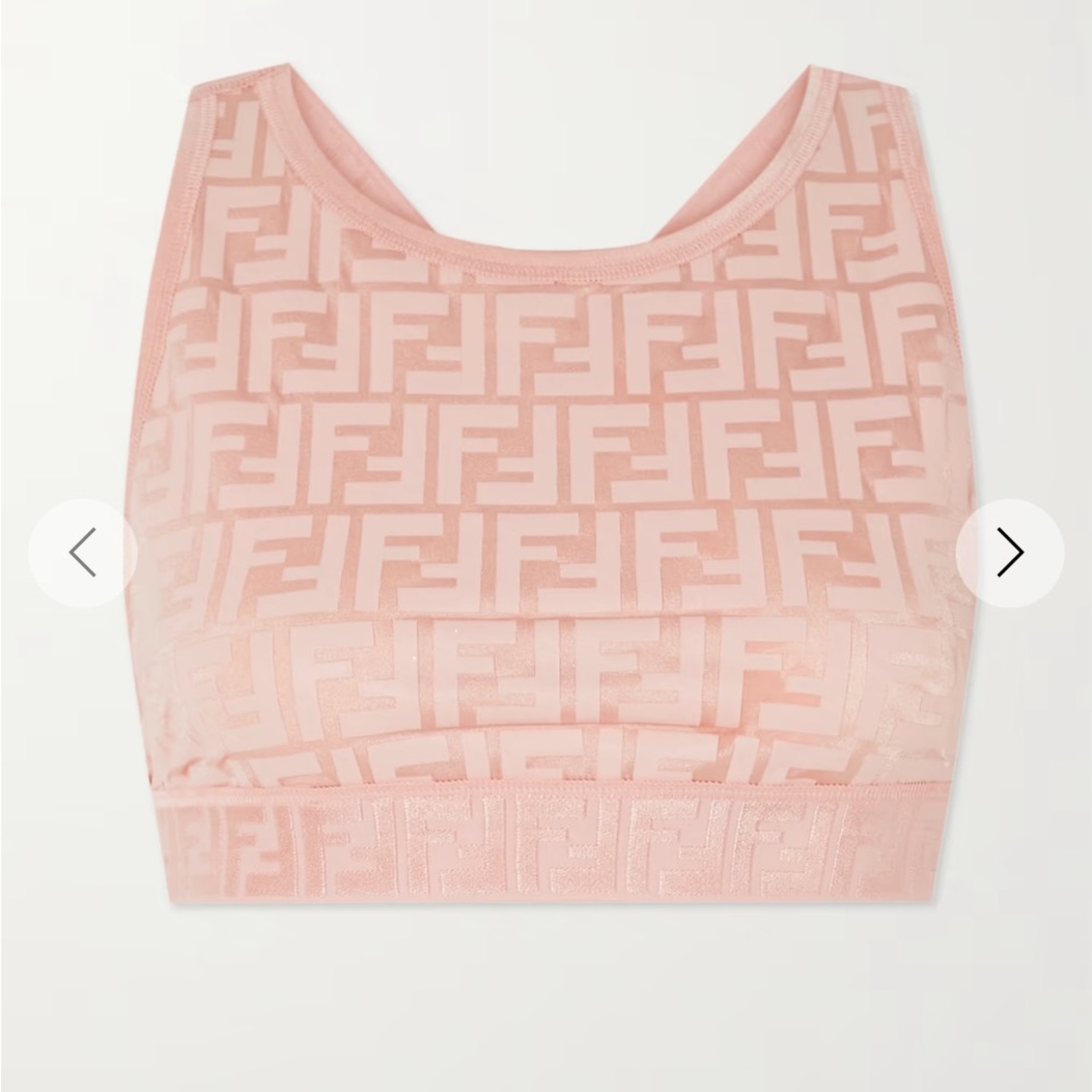 NWT FENDI FENDIRAMA PRINTED METALLIC STRETCH SPORTS BRA/CROP TOP
